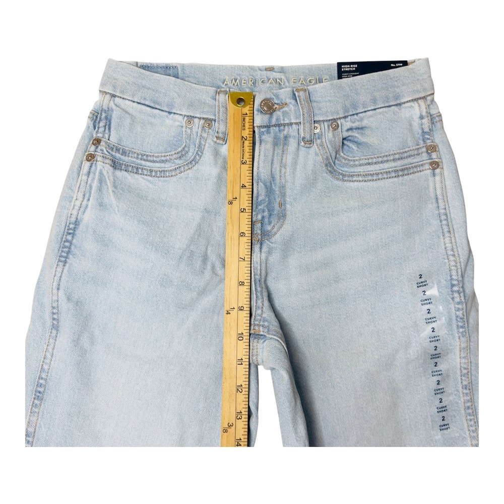 American Eagle Curvy Straight High Rise Jeans 2 Short 28x28 Light Wash NWT - Picture 7 of 10
